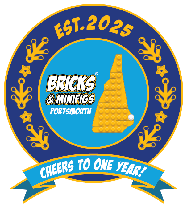 Celebratory design for Bricks and Minifigs Portsmouth. This design celebrates 1 year since the store opened.